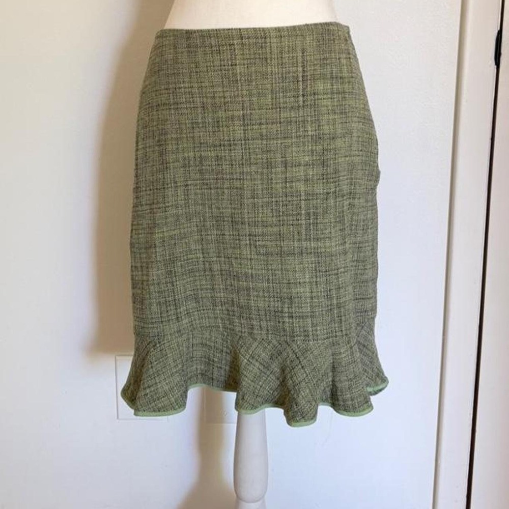 Amanda Smith vintage green plaid silk midi skirt with ruffle hem